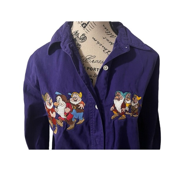 Vintage 90s Disney Store Women’s Purple Button Up Long Sleeve 7 Dwarfs Sz Large - Picture 2 of 16